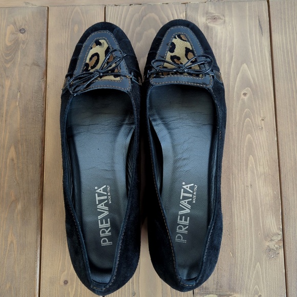 Prevata Black Leather/Suede Leopard Print Wedge Shoes - Picture 11 of 13